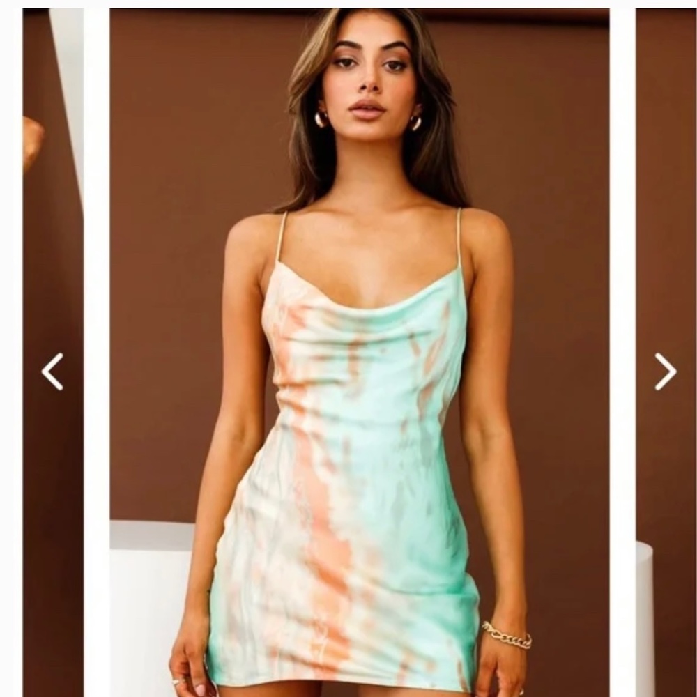 Selfie Leslie Show Me Love cowl neck mini dress orange/teal